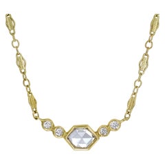 Just Jules Rose + Brilliant-Cut White Diamond Yellow Gold Five Stone Necklace