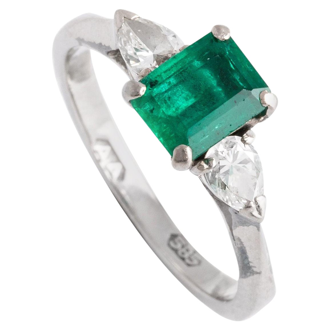 Emerald Diamond White Gold Ring