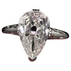 Antique Art Deco Marcus and Co Platinum Old Pear Diamond Engagement Ring - GIA