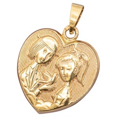 French 18K solid gold pendant - Les Amoureux de Peynet - Love charm