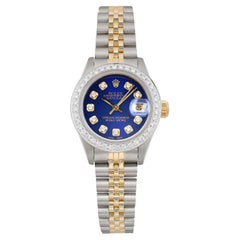 Rolex Datejust 26mm 18K Gold Steel Custom Dial Blue Ladies Watch 69173