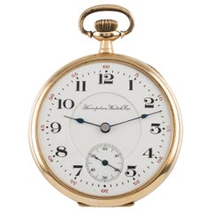 Hampden Open Face 14 Karat Gold Antique Pocket Watch Grade 314 12S 21-Jewel