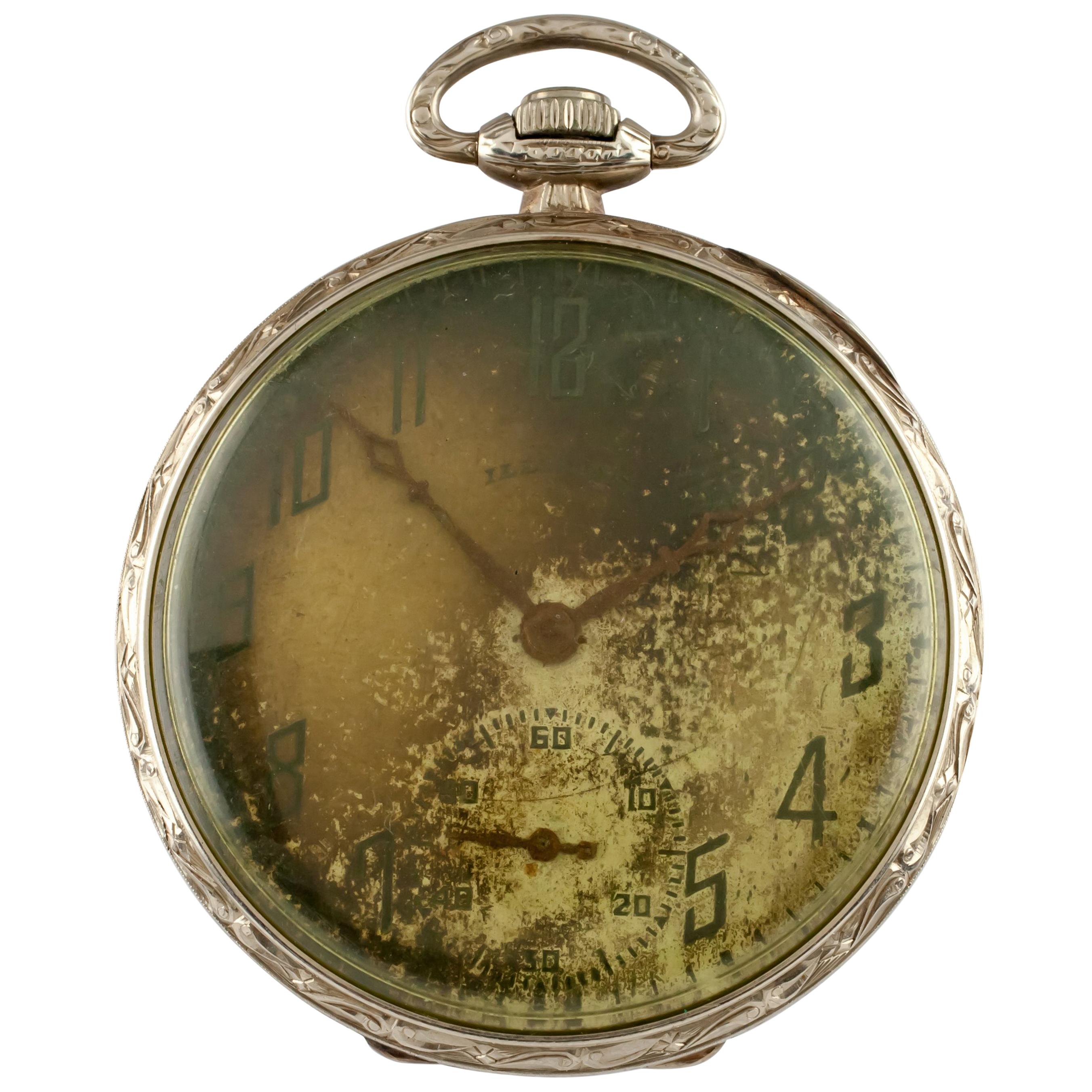 Illinois Watch Co. Grade 525 14 Karat Gold Open Face Pocket Watch 17 Jewel For Sale