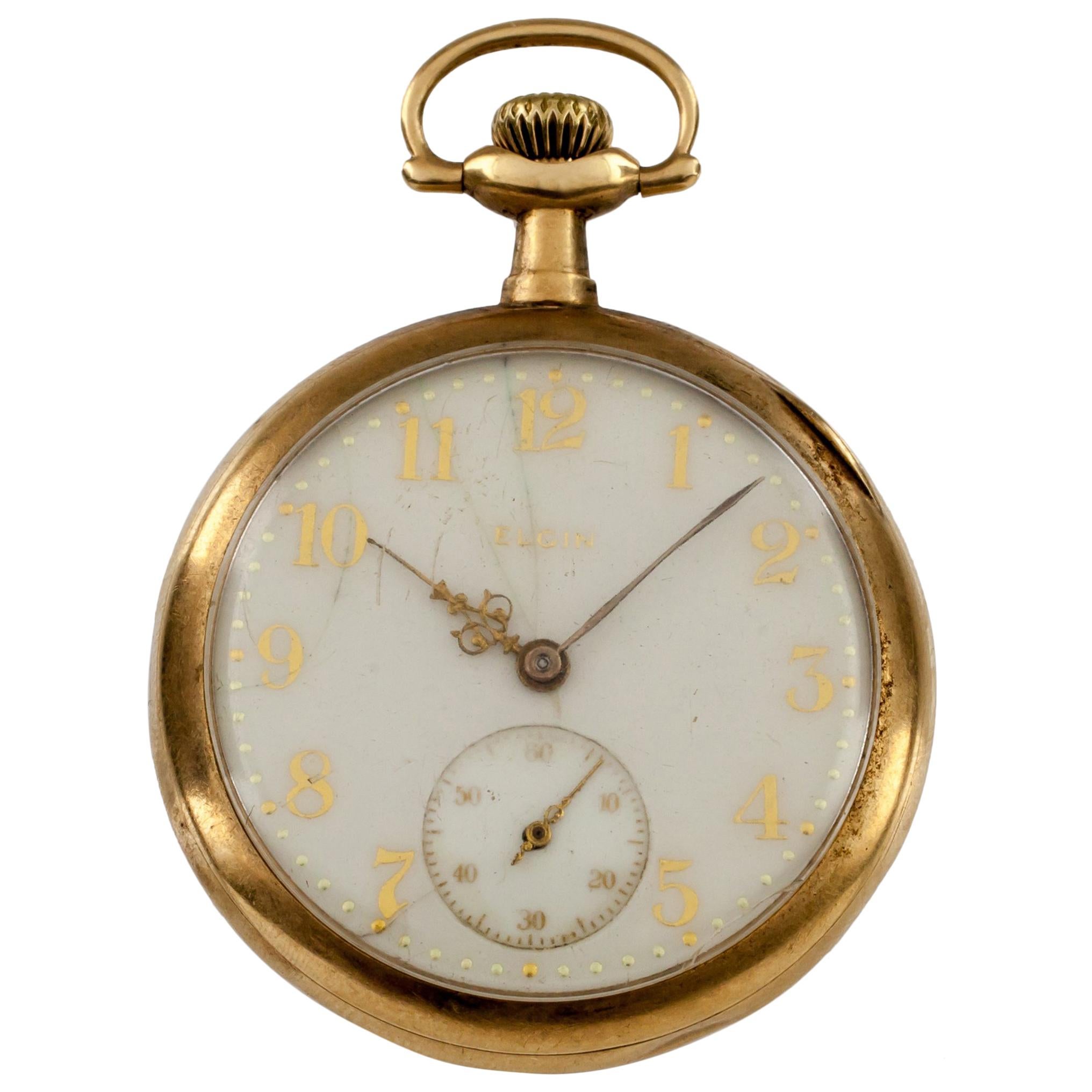 Elgin Open Face 14 Karat Yellow Gold Pocket Watch 15 Jewel Grade 315