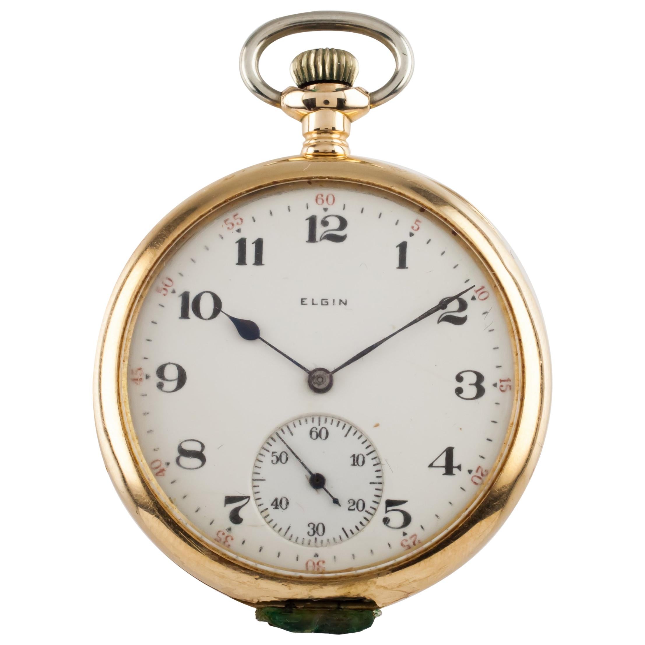 Elgin Open Face 14 Karat Yellow Gold Antique Pocket Watch Gr 315 12s 15 Jewel