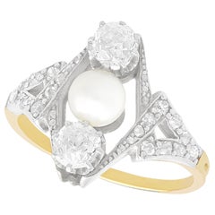 Antique 1.15 Carat Diamond and Pearl Cocktail Ring in Yellow Gold