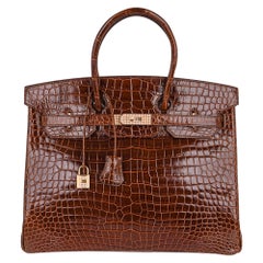 Hermes Birkin Diamond 35 Bag Miel Porosus Crocodile Gold Hardware