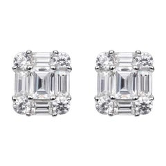 2.80 Carat Cubic Zirconia Sterling Silver Baguette & Brilliant Cut Stud Earrings