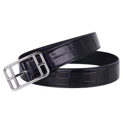 Hermes Belt Cape Cod 32mm Black Matte Porosus Crocodile Belt 90