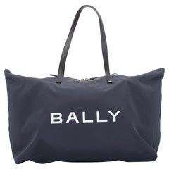 BALLY navy nylon white logo travel luggage foldable shoulder tote bag