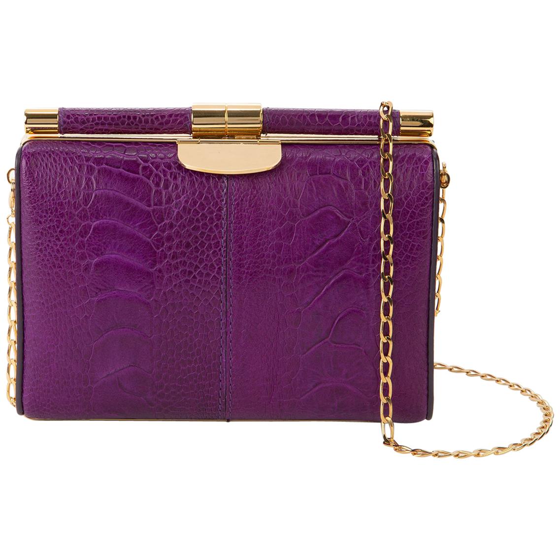 TYLER ELLIS Jamie Clutch Small Purple Ostrich Leg Gold Hardware