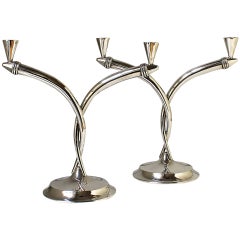 Coppia di candelabri d'argento Art Déco con due rami - Spagna 1930