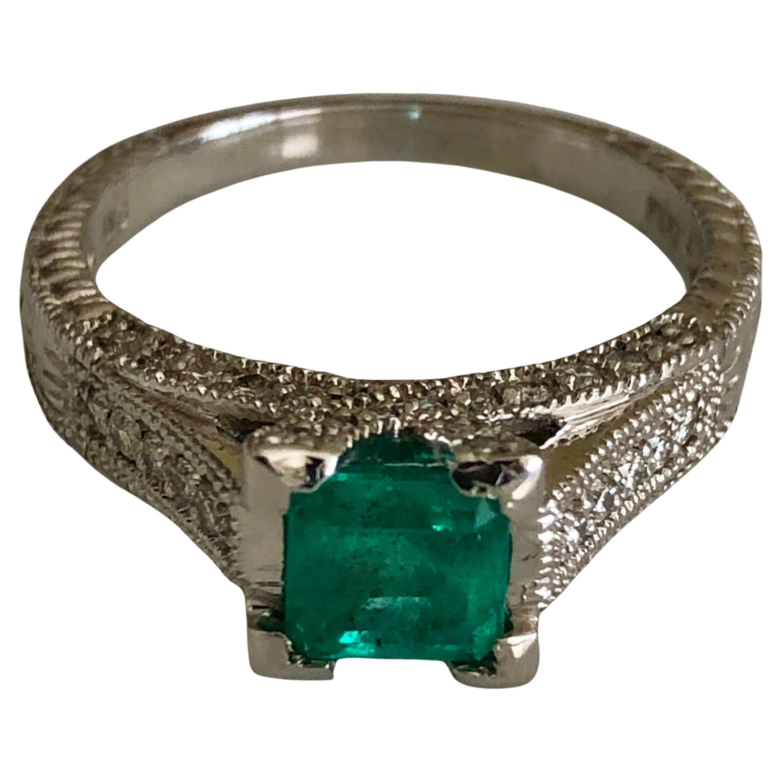 1.65 Carat Colombian Natural Emerald Diamond Engagement Ring Platinum