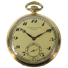 Agassiz 14 Karat Yellow Gold Open Face Pocket Watch