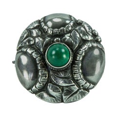 Theodor Fahrner Jugendstil Green Onyx Sterling Silver  Brooch Pin Estate Find