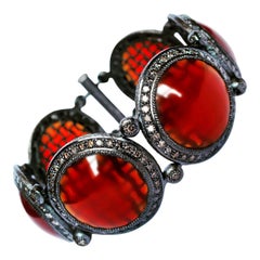 Alex Soldier Carnelian Diamond Sterling Silver Oxidized Bracelet One of a Kind