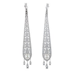 Cartier Evasions Joaillieres Diamond Pave and Pearl Drop Earrings