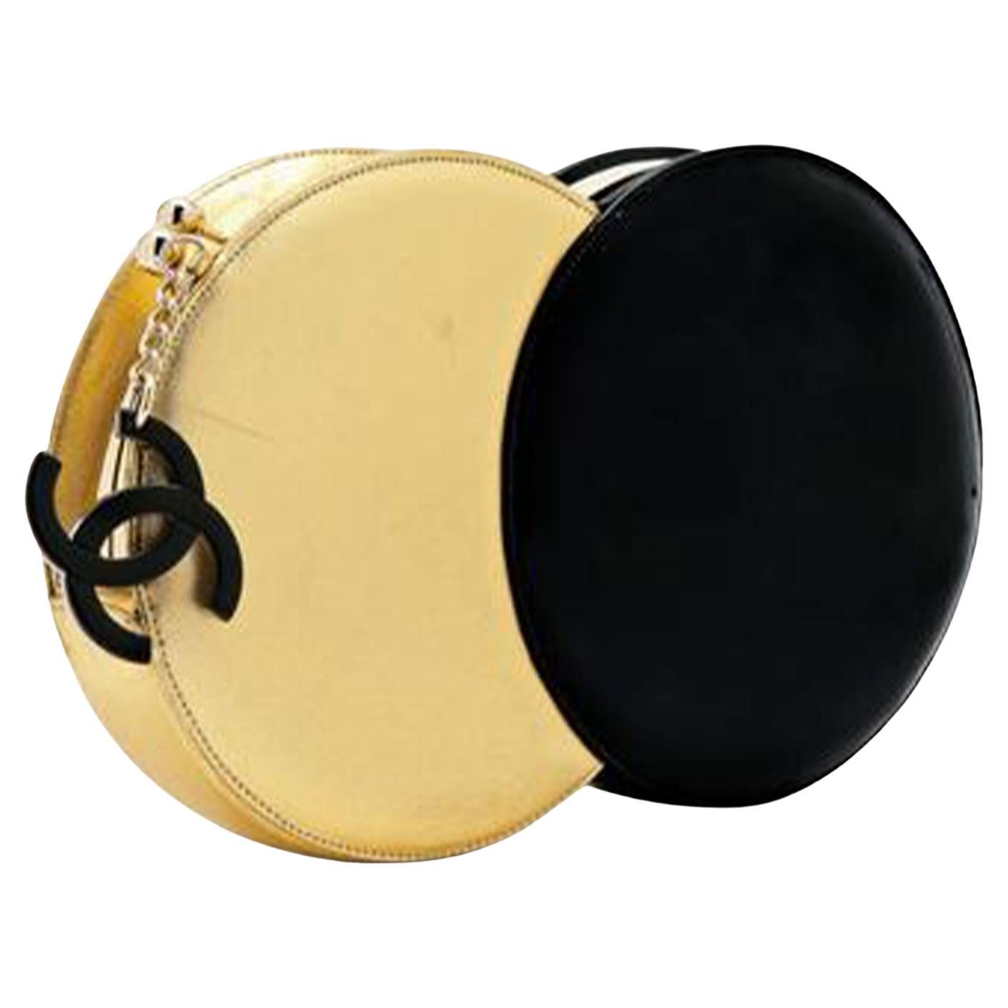 Chanel Black Metallic Minaudière Double Circle Runway Clutch