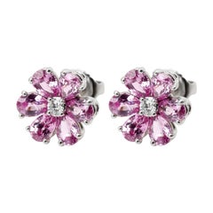 Harry Winston Forget-Me-Not Diamond and Pink Sapphire Earrings in Platinum