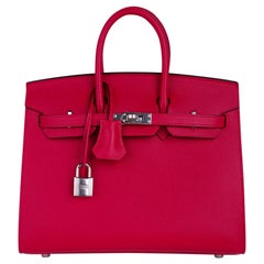 Hermes Birkin Sellier 25 Bag Framboise Veau Madame Leather Palladium Hardware 