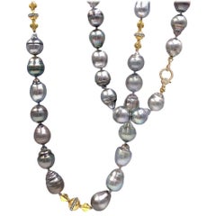 Julie Romanenko Tahitian Baroque Pearl Diamond Gold Long Necklace