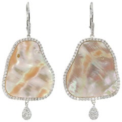 Meira T Mother of Pearl Diamond Gold Dangle Earrings