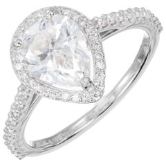 Peter Suchy GIA Certified 1.65 Carat Pear Shape Diamond Halo Engagement Ring