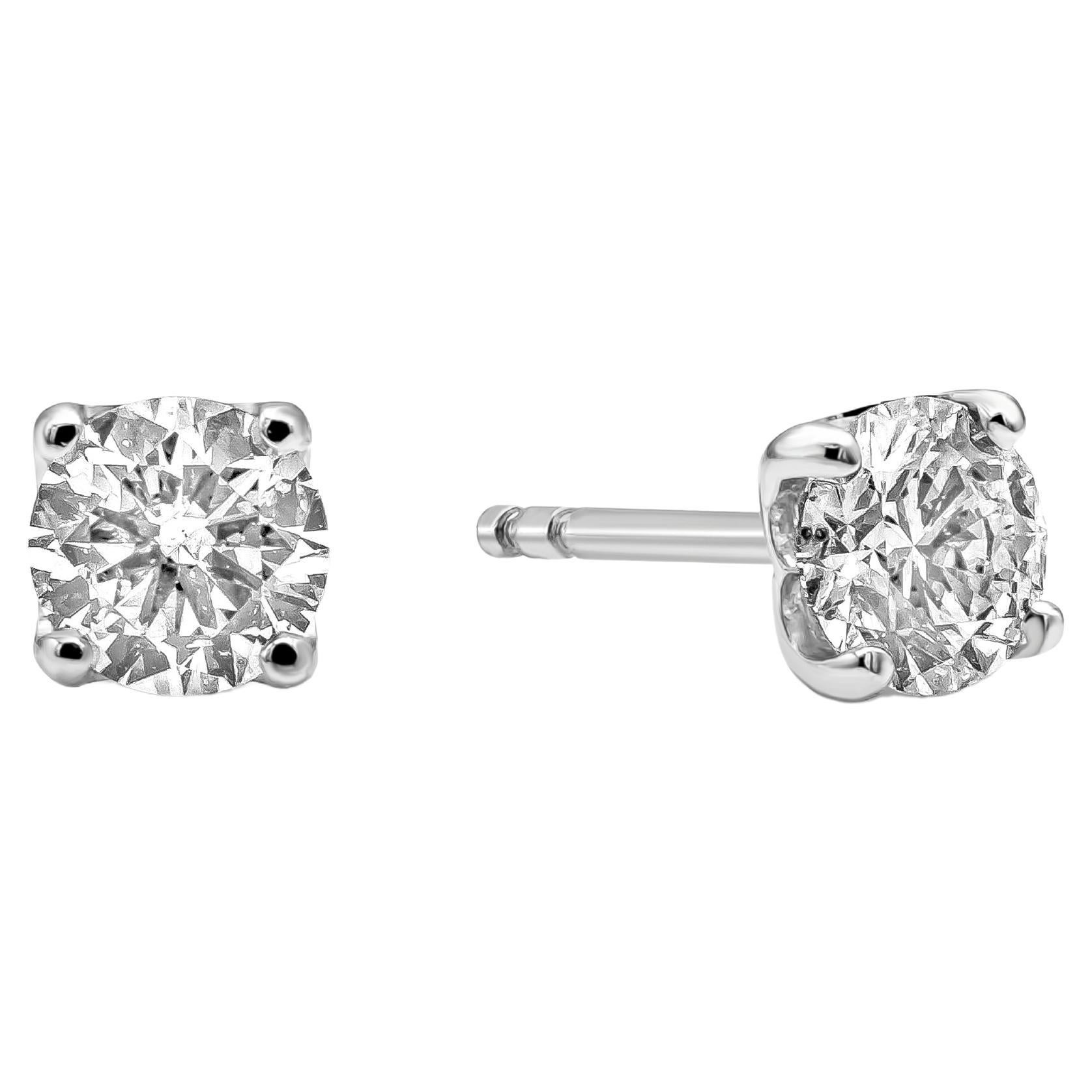 Roman Malakov 0.80 Carat Total Round Diamond Stud Earrings