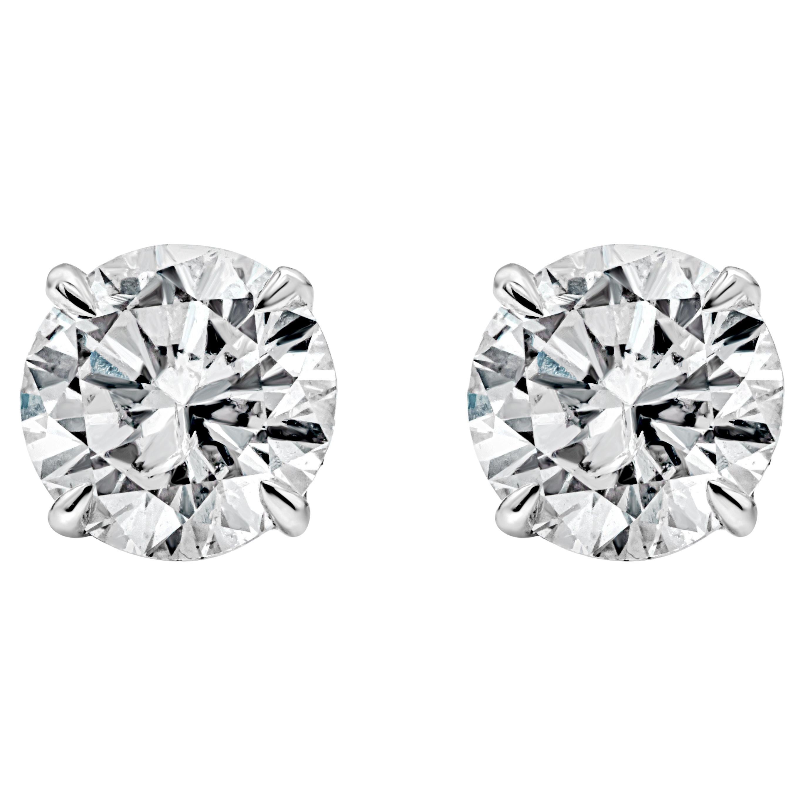 Roman Malakov 2.08 Carats Total Brilliant Round Cut Diamond Stud Earrings