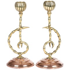 Townsend & Co. Aesthetic Movement Candelabri in ottone e rame con bambù