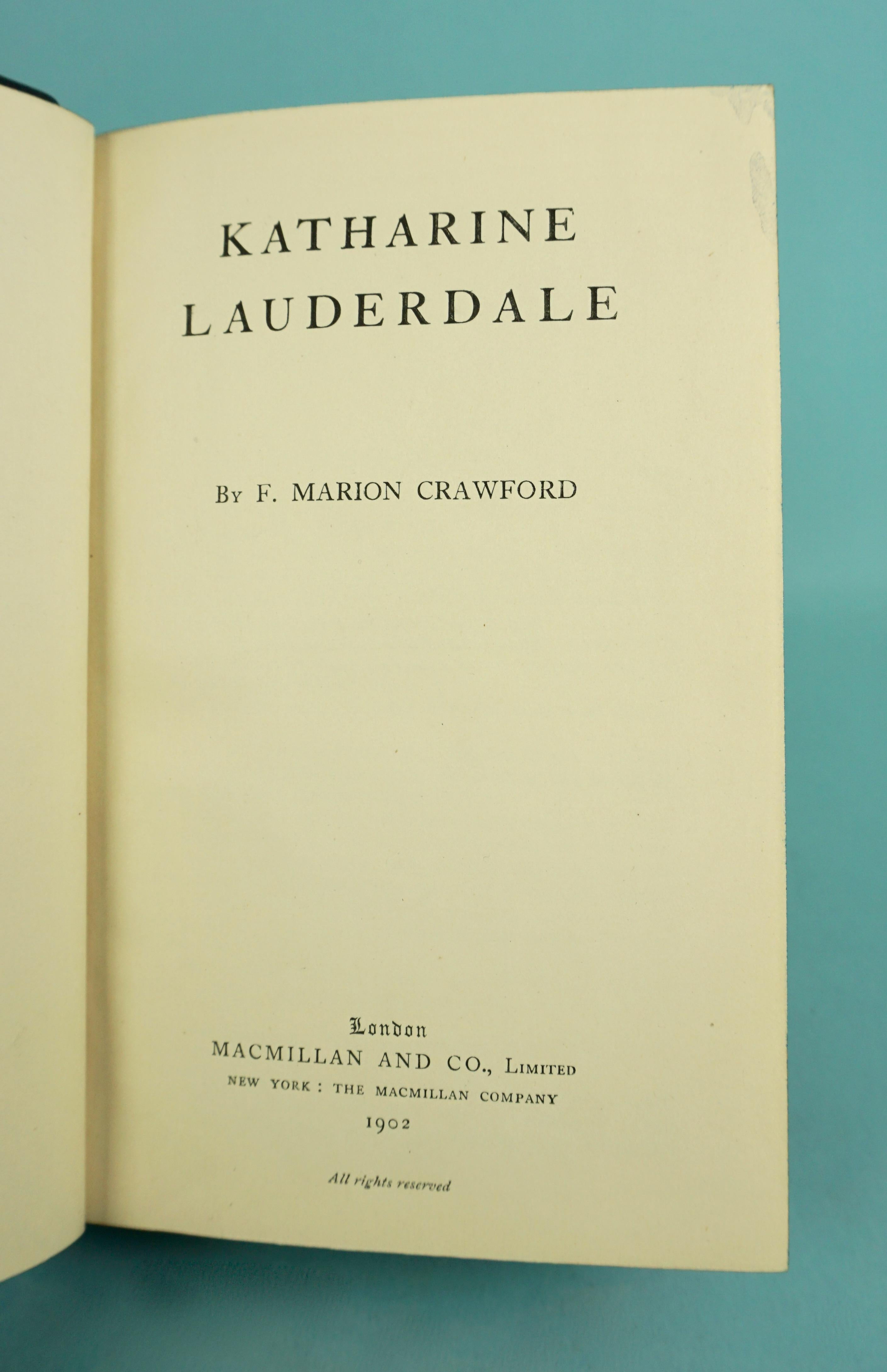 Le opere di F. Crawford in 5 volumi rilegati in pelle blu del Marocco con titoli dorati in vendita 4