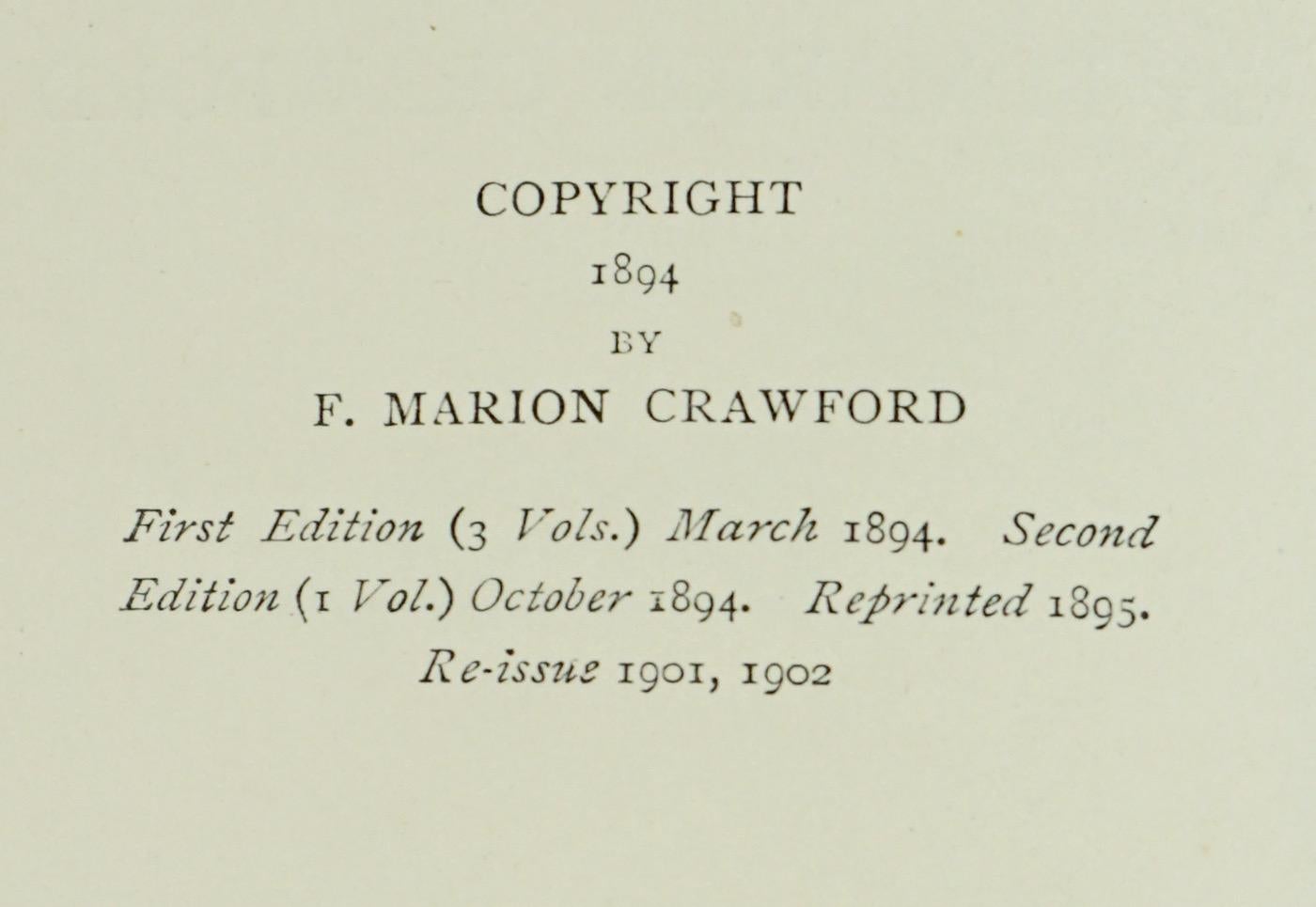 Le opere di F. Crawford in 5 volumi rilegati in pelle blu del Marocco con titoli dorati in vendita 3