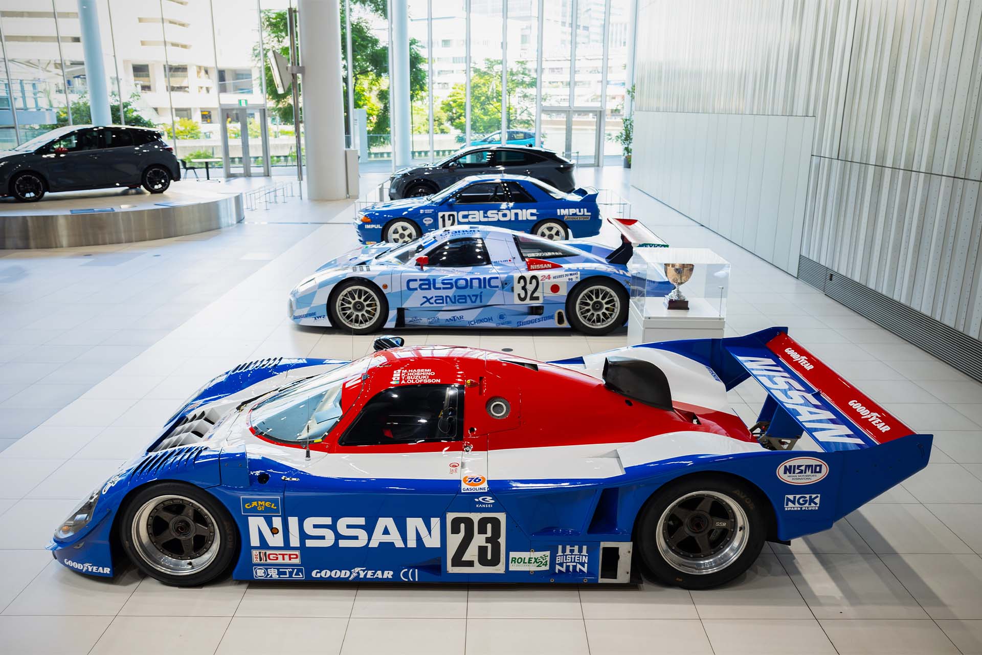 Classic Nissan race cars lined up