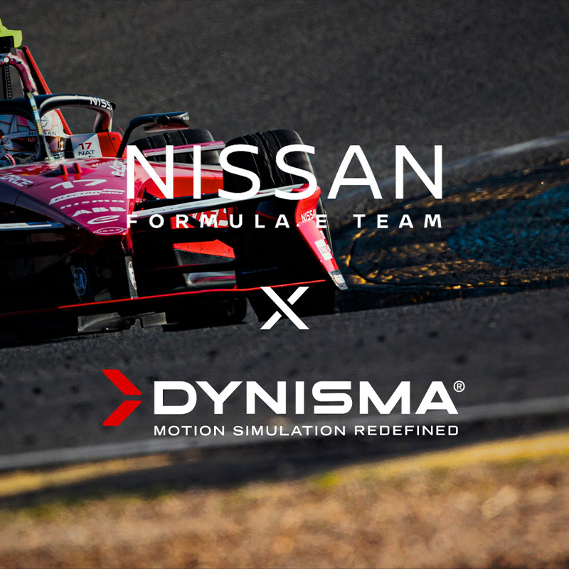 Nissan Formula E Team and Dynisma announcement graphic. The two logos are placed over the top of a picture of Norman Nato's car