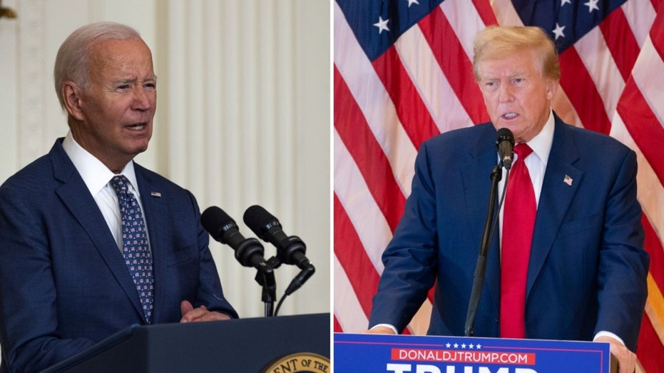 A split image of Joe Biden and Donald Trump