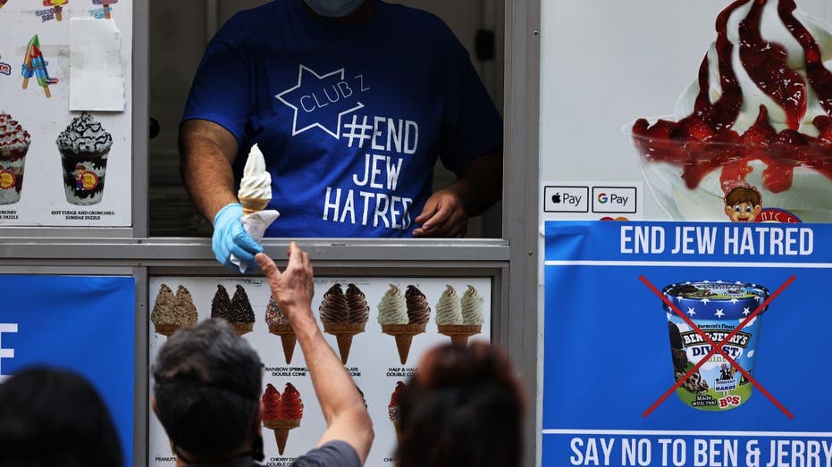 ice cream sold by sign calling for boycott of Ben & Jerry's