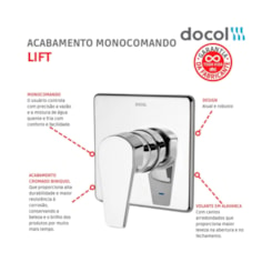 Acabamento Monocomando Para Chuveiro E Ducha Higiênica Lift 1/2 Cromada Docol