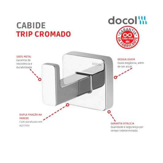 Cabide Para Banheiro Trip Cromado Docol - Imagem principal - 237cbc02-85e1-4840-9ae7-2661850eaf9a