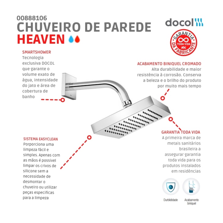 Chuveiro De Parede Quadrado Heaven Q150 Cromado Docol