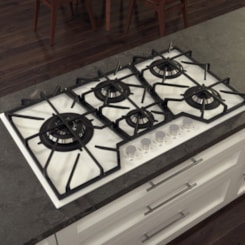 Cooktop a Gás Design Collection Penta Glass Full 5 GG W 90 em Vidro Temperado e Trempes em Ferro Fundido Tramontina