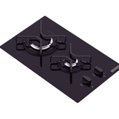 Cooktop a Gás Dominó em Vidro Temperado Preto com Trempes em Aço Carbono e Acendimento superautomático 2 Bocas Tramontina