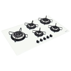 Cooktop a Gás Penta Side Plus em Vidro Temperado Branco com Trempes em Aço Carbono e Acendimento superautomático e 5 Bocas Tramontina