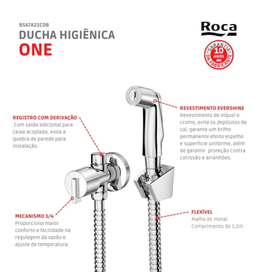 Ducha Higiênica Com Derivação Singles One Cromado Roca - Imagem principal - 60e7ceb5-a8cc-47cb-aa94-7b61929c8b31