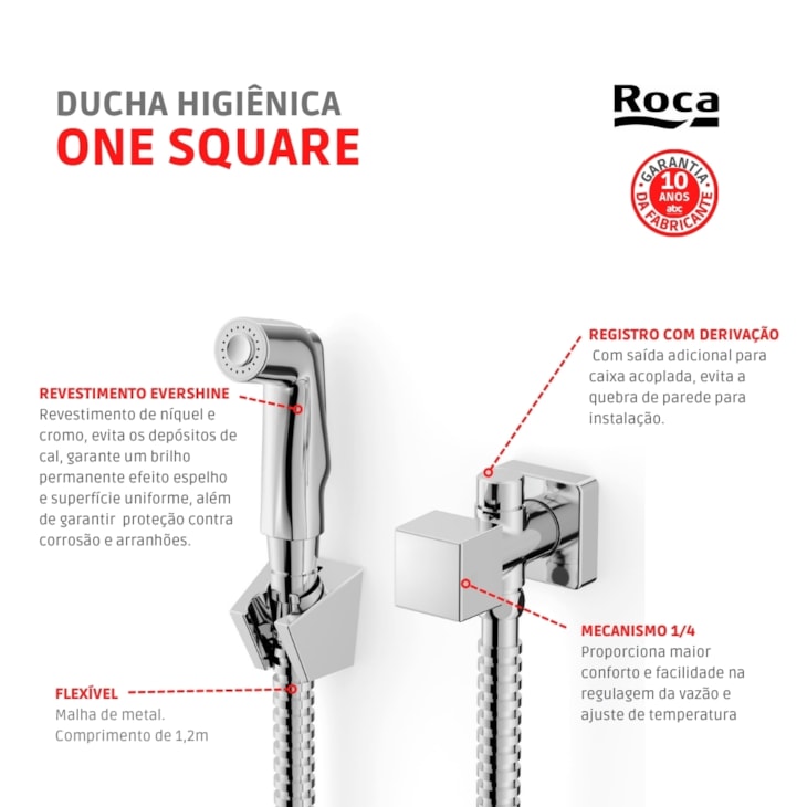 Ducha Higiênica Com Derivação Singles One Square Cromado Roca