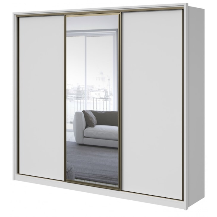 Guarda Roupa Casal Com Espelho 3 Portas 6 Gavetas Spazio Glass Branco Lopas