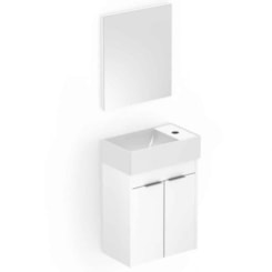 Kit Gabinete 2 Portas com Lavatório Integrado E Espelho Saveiro 40x22cm Branco Celite