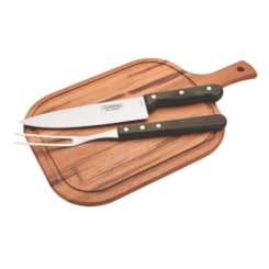 Kit Para Churrasco Em Inox Com 3 Peças E Tábua Polywood Castanho Tramontina