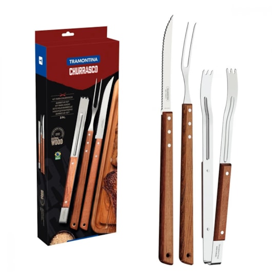 Kit Para Churrasco Em Inox Com 3 Peças Polywood Madeira Tramontina - Imagem principal - 2ef313a7-44fc-4d84-a5ef-f2f4333ac9f3