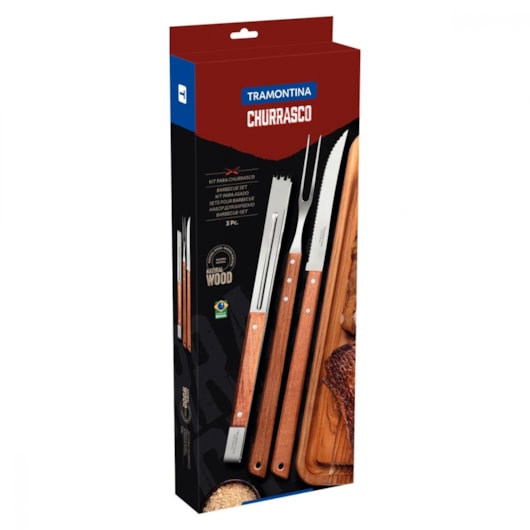 Kit Para Churrasco Em Inox Com 3 Peças Polywood Madeira Tramontina - Imagem principal - d60d20ea-280e-4e92-a0cb-6d7bd2b1dad6