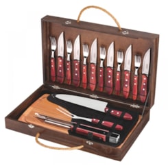 Kit Para Churrasco Em Inox Polywood Com 17 Peças E Tábua E Estojo 21198/766 Vermelho Tramontina